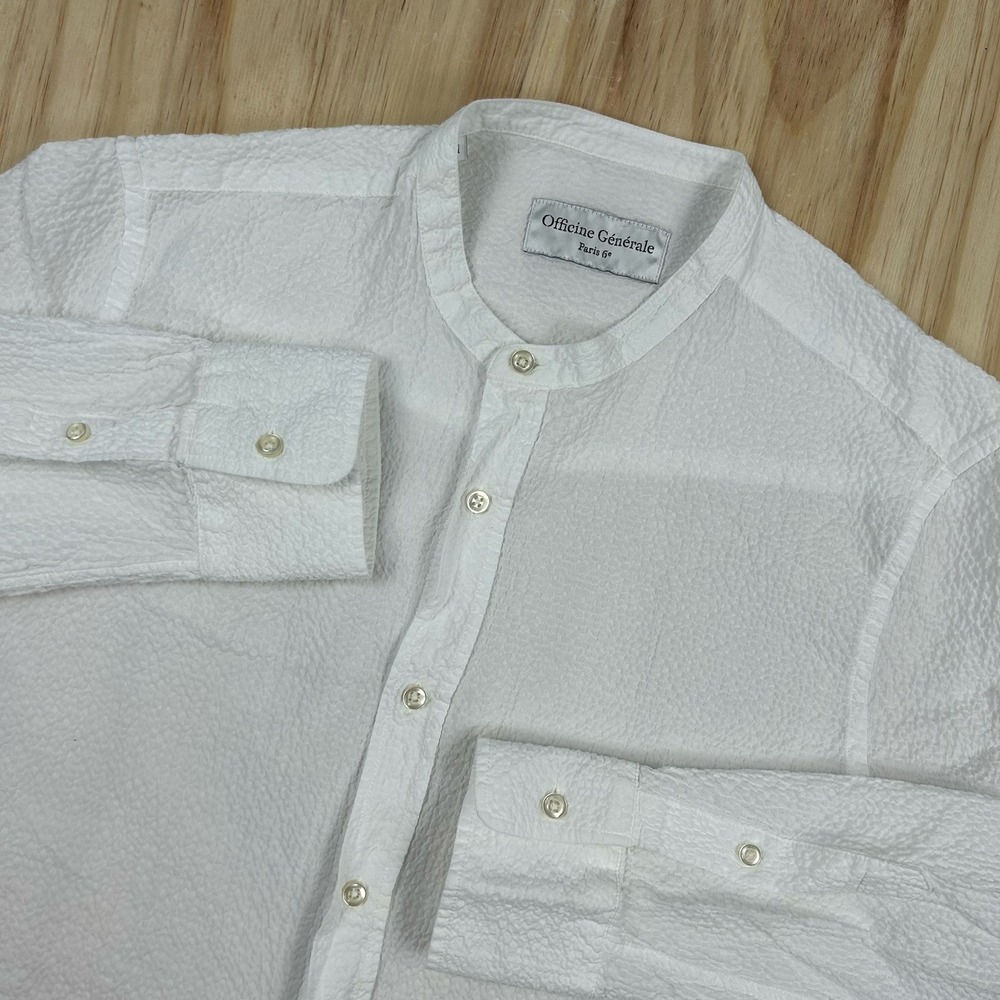 Officine Generale Band Collar White Waffle Textured Shirt Mens M Designer